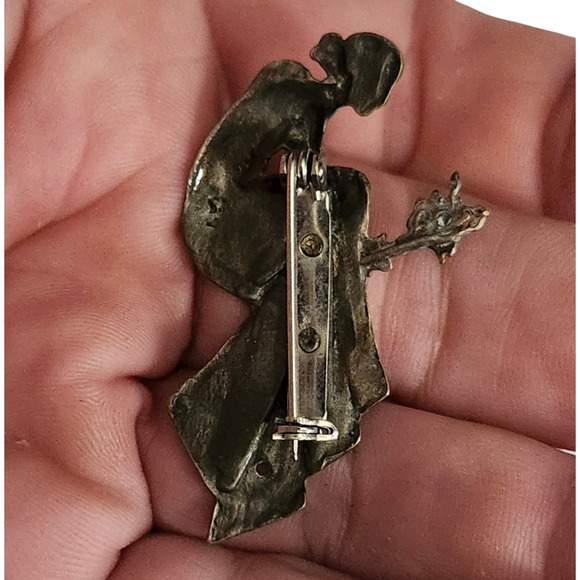 Vtg Art Nouveau Bronze Repousse Lady Woman with Flowers Pin Brooch - Picture 3 of 3